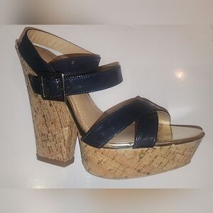 Boston Proper Pump Cork Wedge in Navy